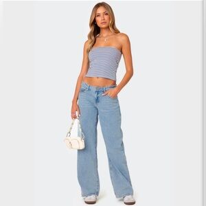 Edikted Raelynn Low Rise Jeans - Light Blue